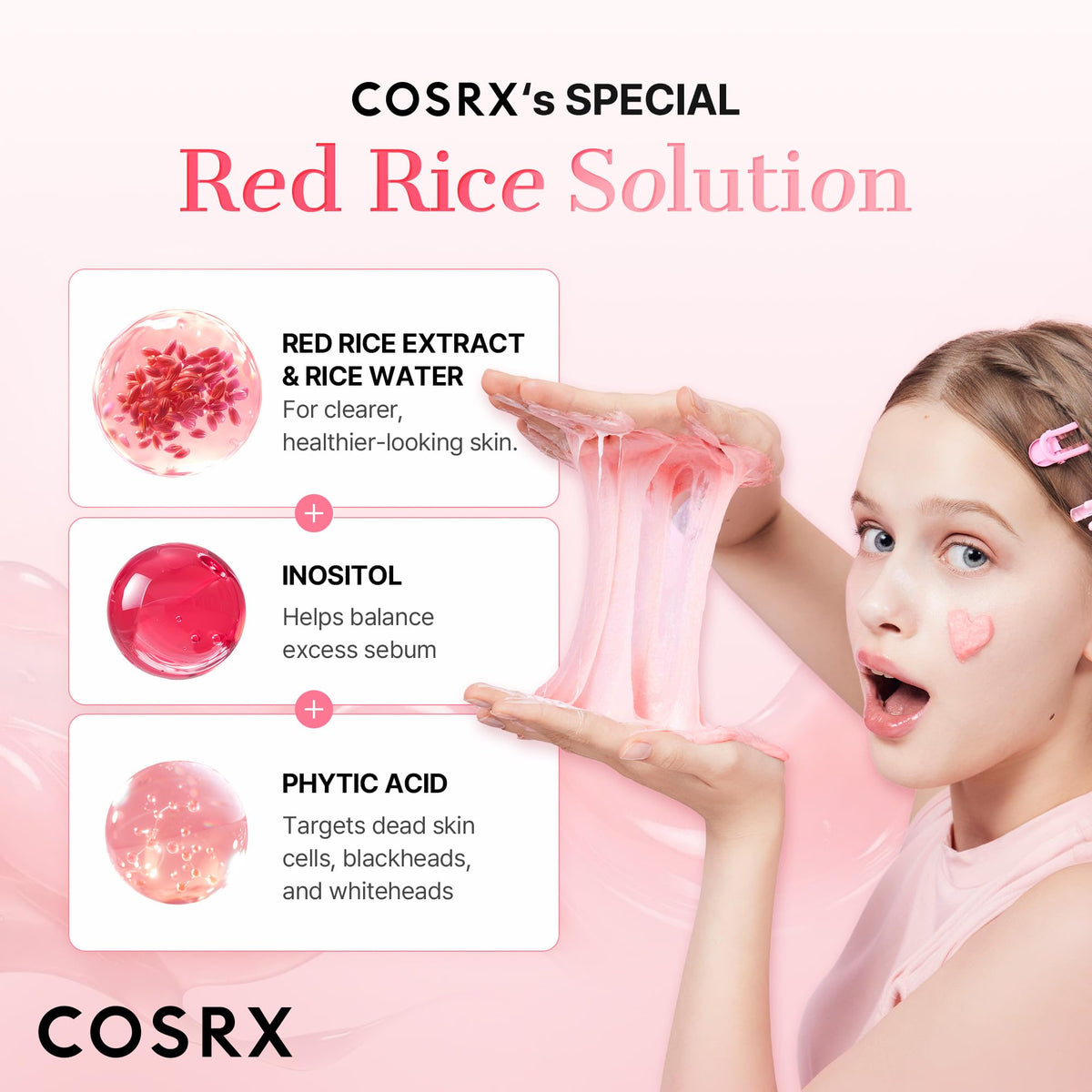 COSRX ingredient label highlighting fermented red rice benefits