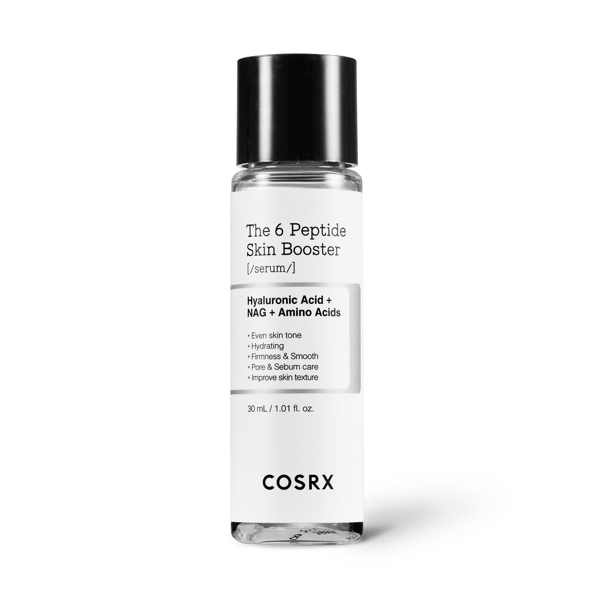 COSRX mini bottle front showing compact travel-ready packaging and peptide benefit