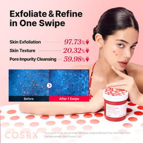 COSRX pad being swept across face to reduce uneven texture and pores