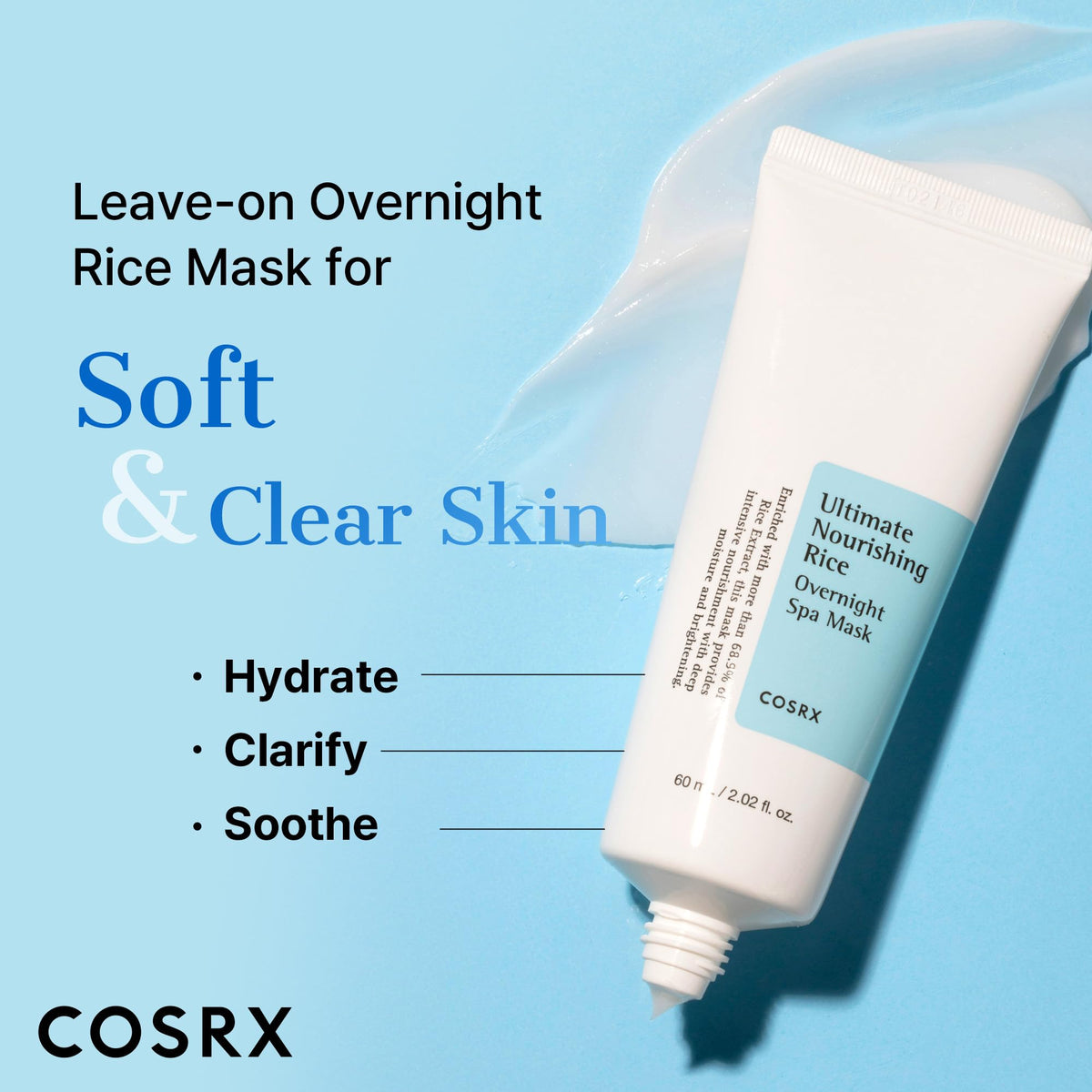 COSRX open 60ml jar next to a hand for size comparison and portion guidance