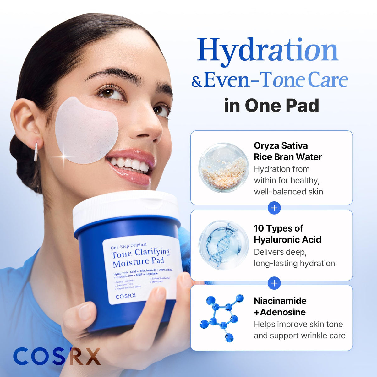 COSRX single pad on hand demonstrating size and pre-soaked convenience