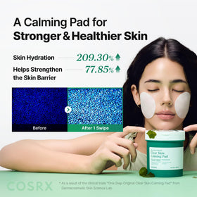 COSRX pad saturated with solution emphasizing soothing green tea water