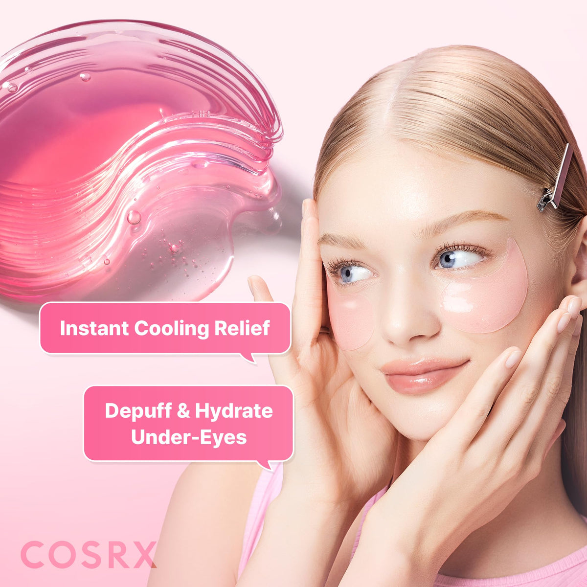 COSRX close-up of pink hydrogel texture showing concentrated essence