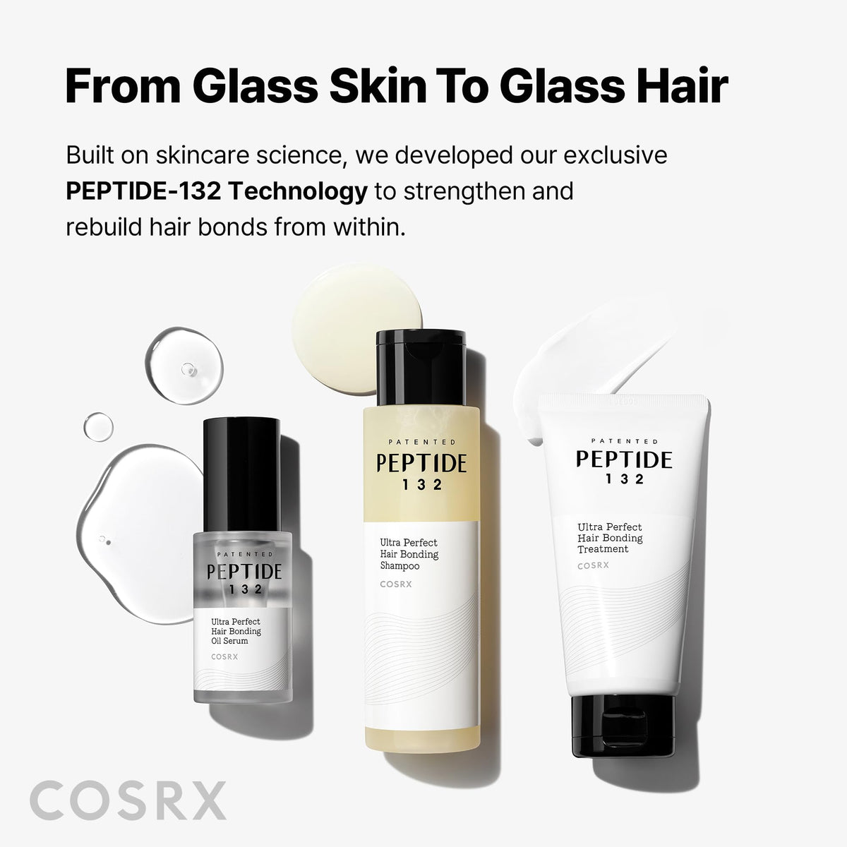 COSRX ingredient panel close-up highlighting PEPTIDE-132 bond-repair tech