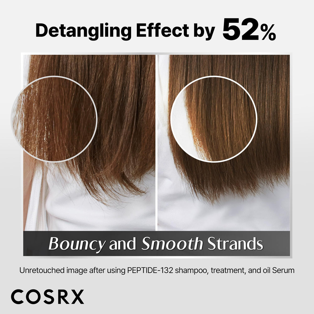 COSRX oil serum applied on hair ends for detangling and glossy finish