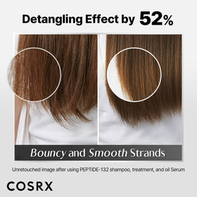 COSRX oil serum applied on hair ends for detangling and glossy finish