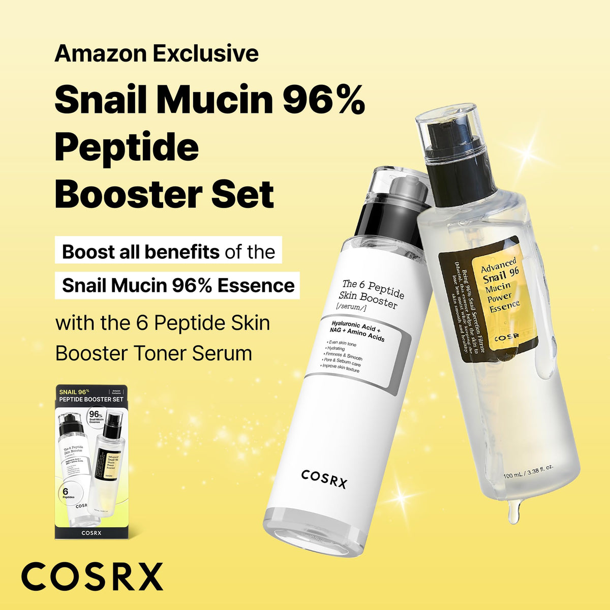 COSRX peptide booster label close-up highlighting peptide benefits for elasticity