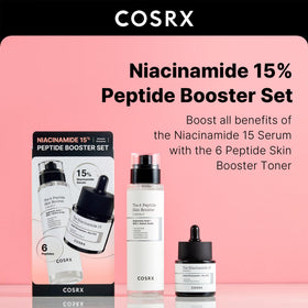 COSRX peptide booster toner bottle label detail highlighting key peptide benefits