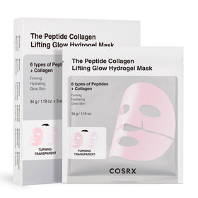 COSRX front packaging showing three pink hydrogel mask pouches and benefits