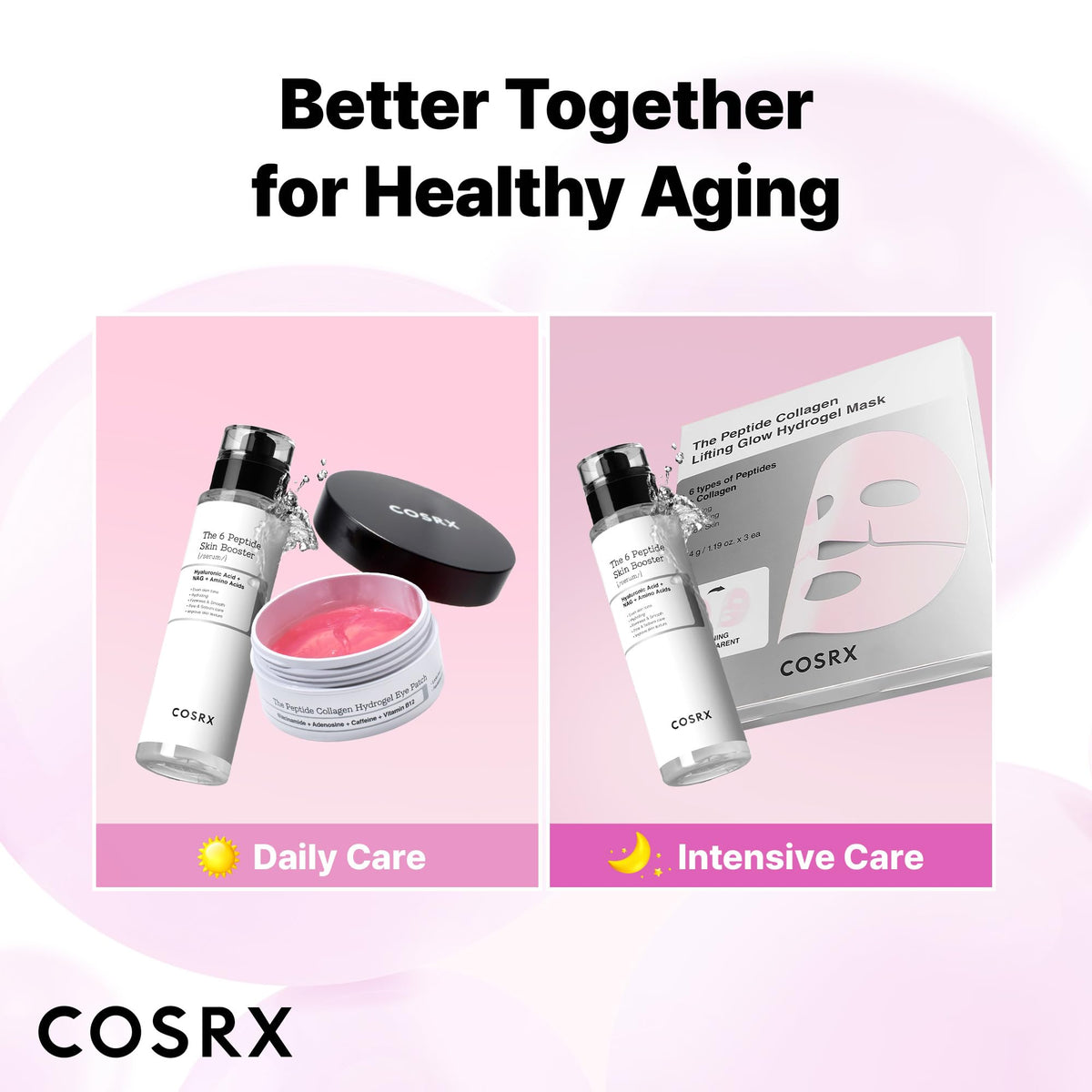 COSRX ingredient layout with peptides collagen hyaluronic acid highlighted