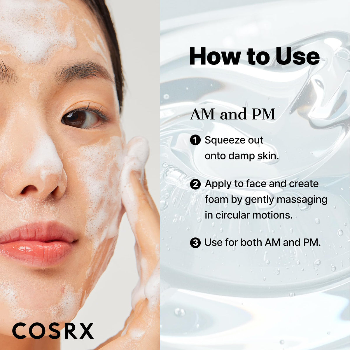 COSRX pump dispensing gel showing easy-use hygienic application benefit