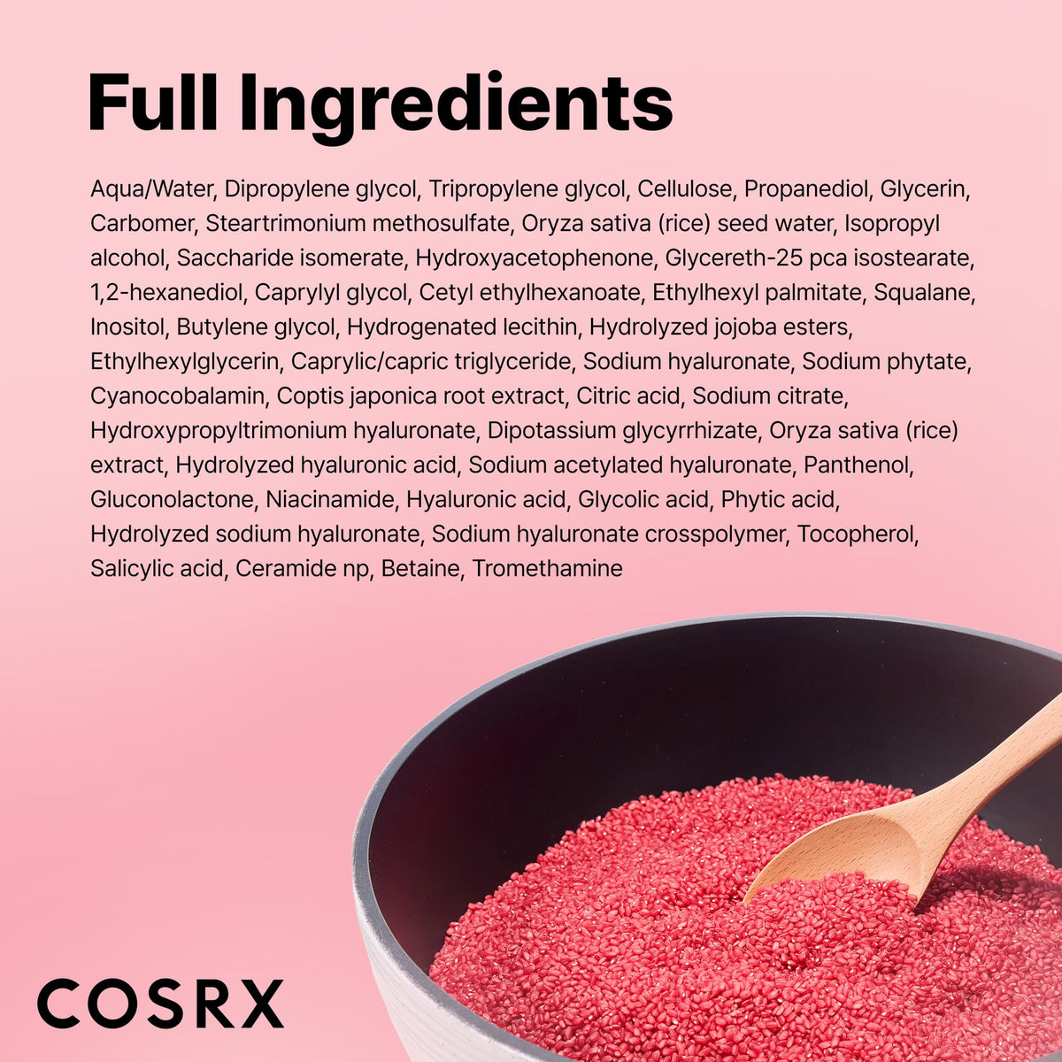 COSRX fermented red rice ingredient close-up emphasizing natural active boost
