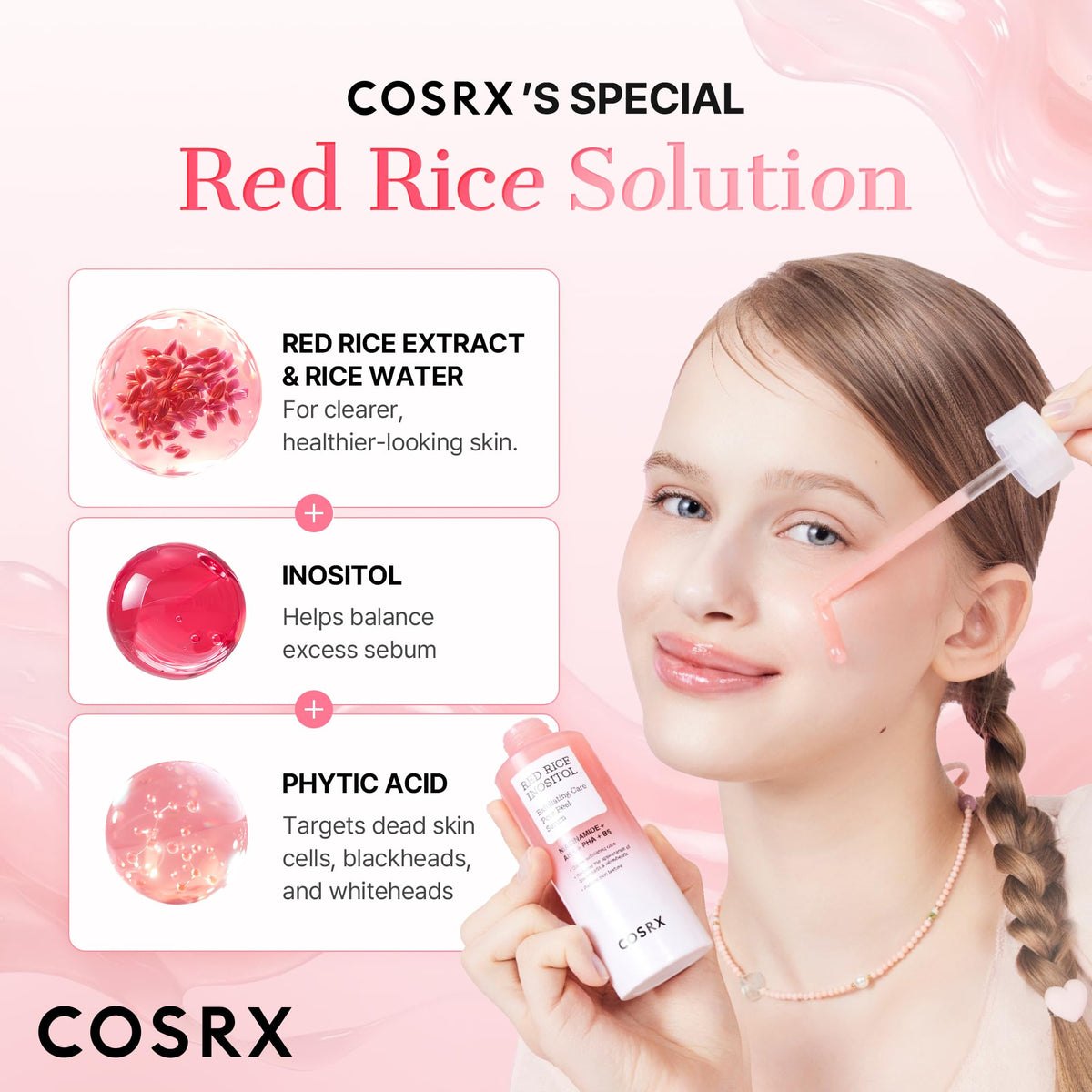 COSRX serum texture close-up with viscous drops highlighting moisturizing exfoliation