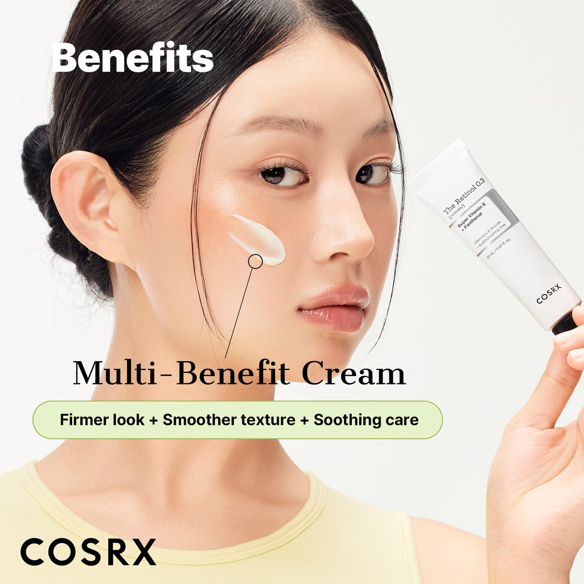 COSRX cream swatched on skin demonstrating lightweight hydration effect