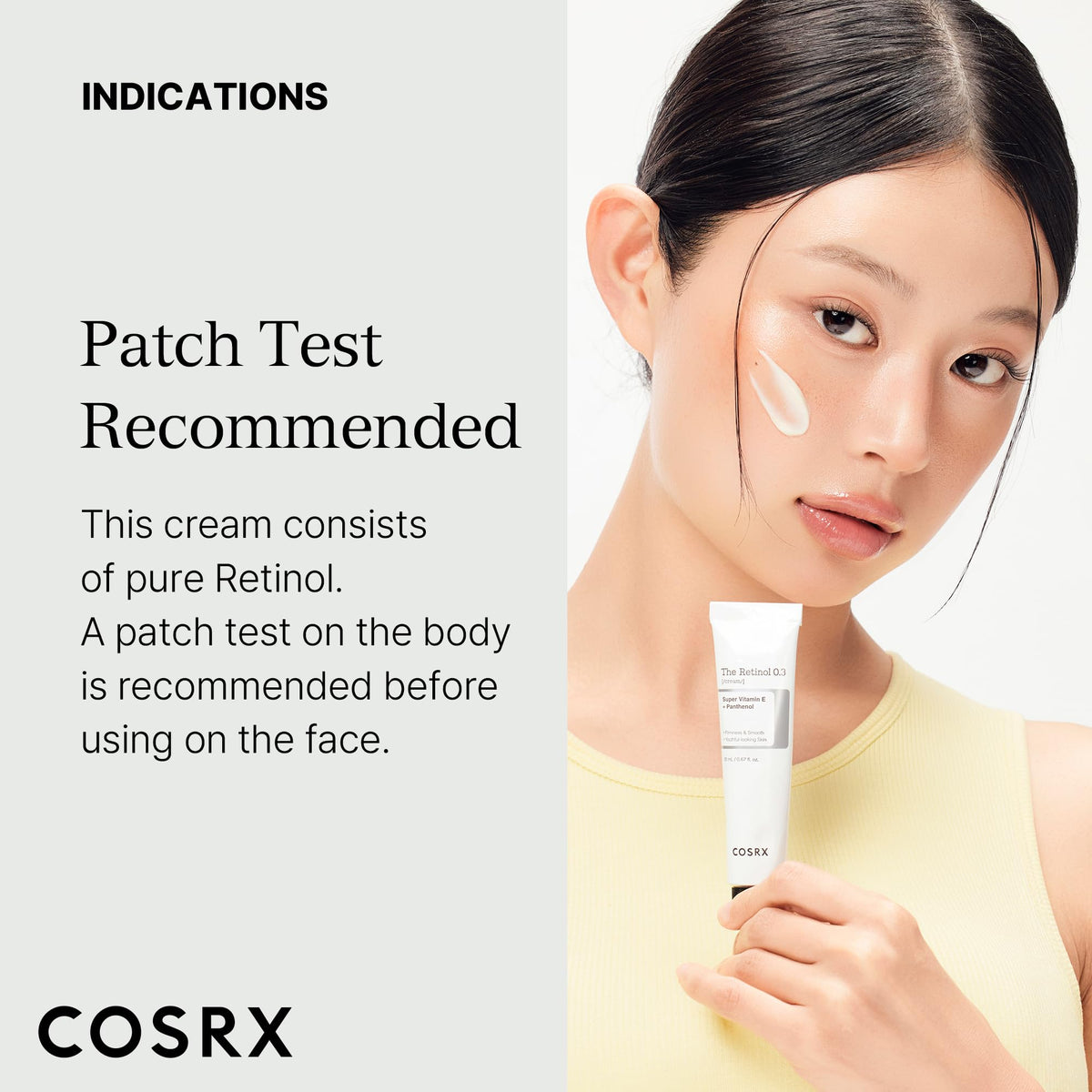 COSRX ingredients panel displaying actives like retinol and panthenol