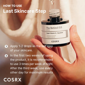 COSRX ingredient panel showing retinol, squalane and tocotrienol for transparency