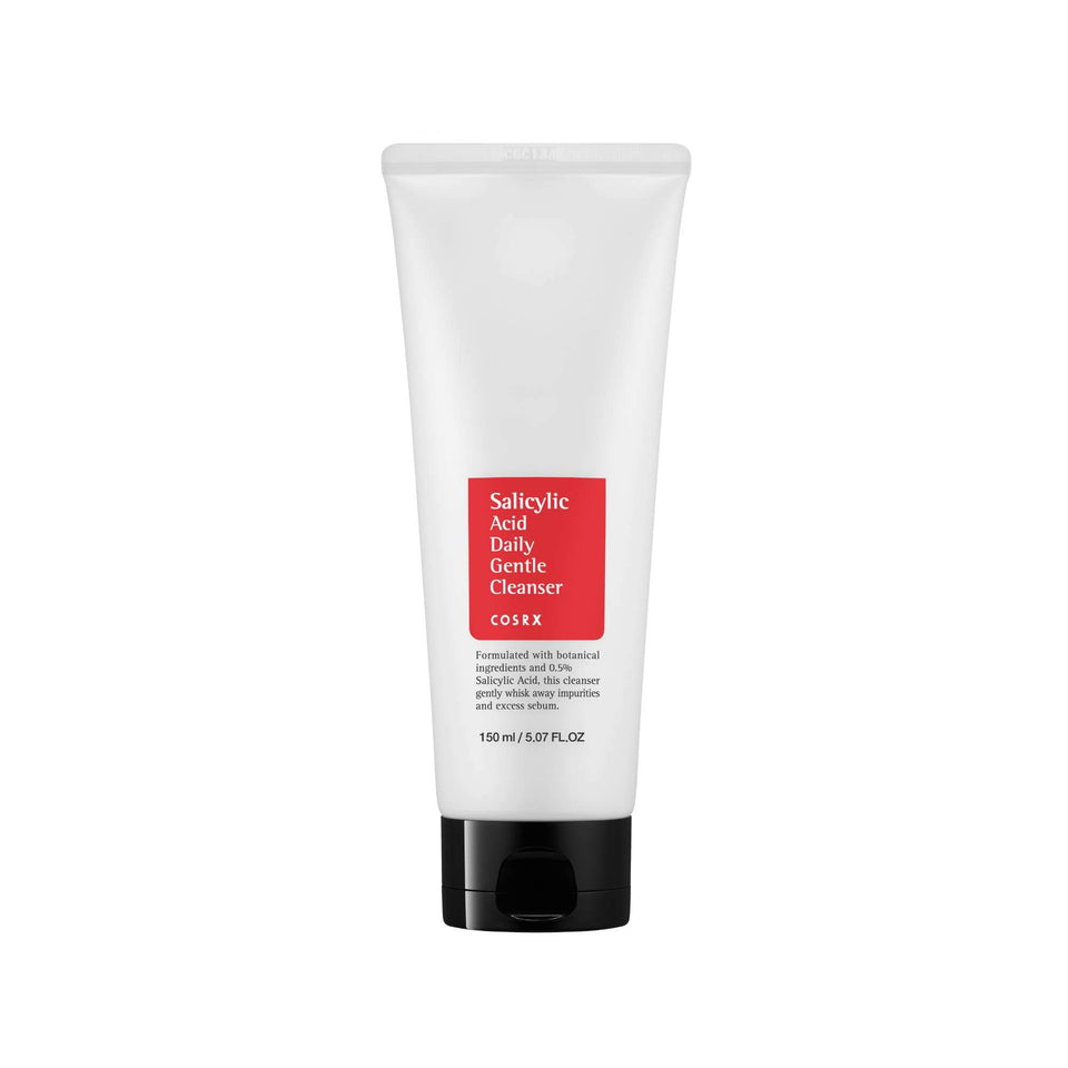 COSRX front pump bottle showing product and gentle daily cleansing benefit