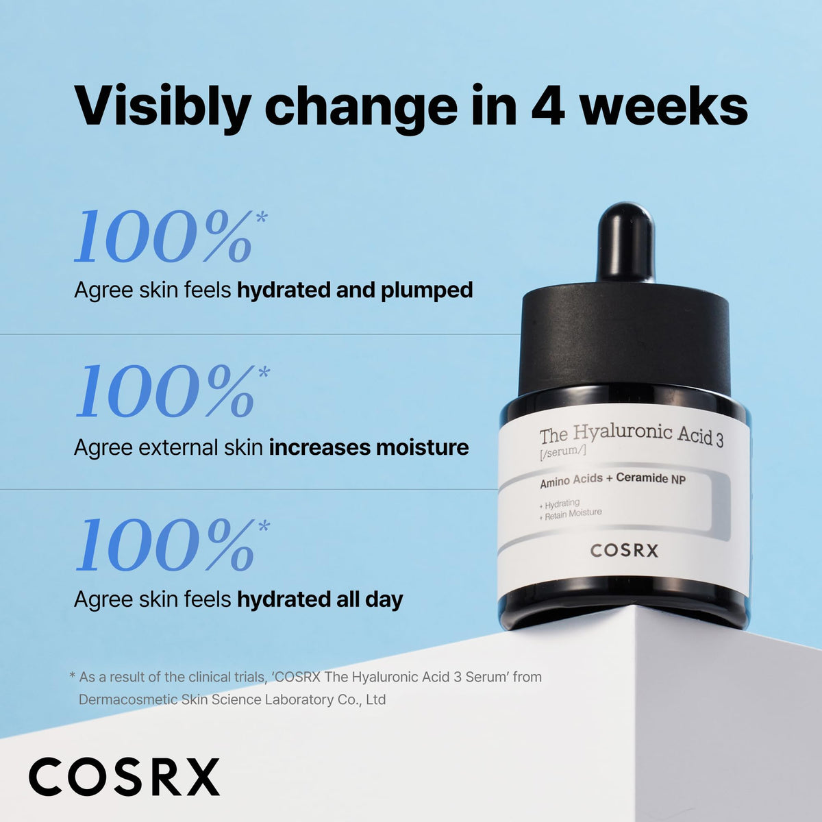 COSRX bottle in hand for scale, compact travel-friendly 20ml size benefit