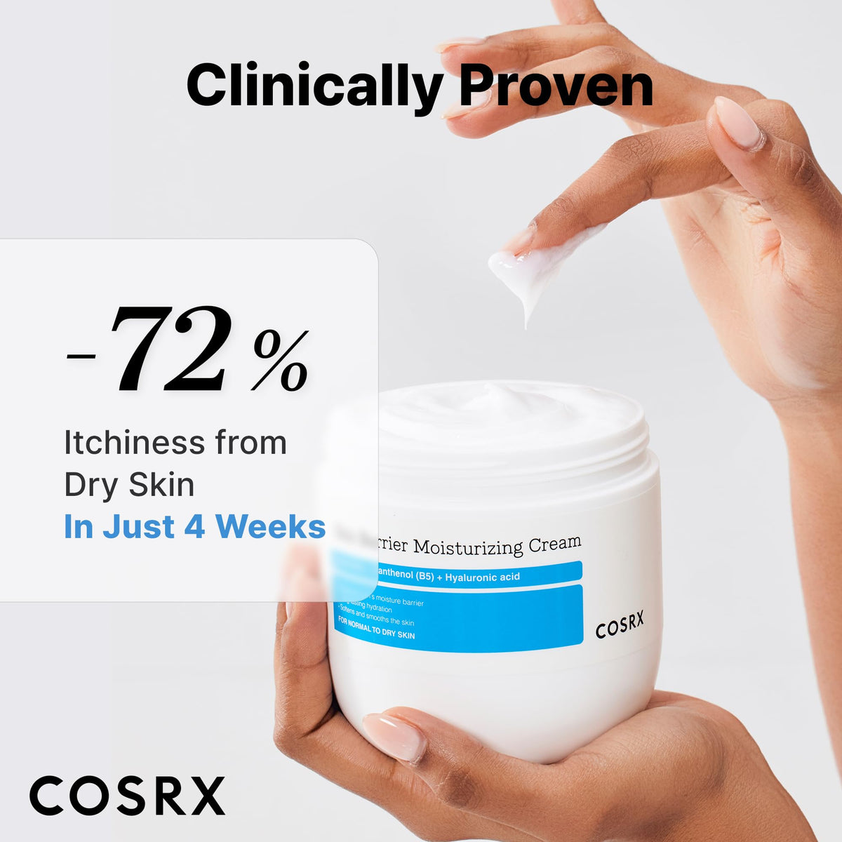 COSRX tube next to hand showing 15.2 fl oz size