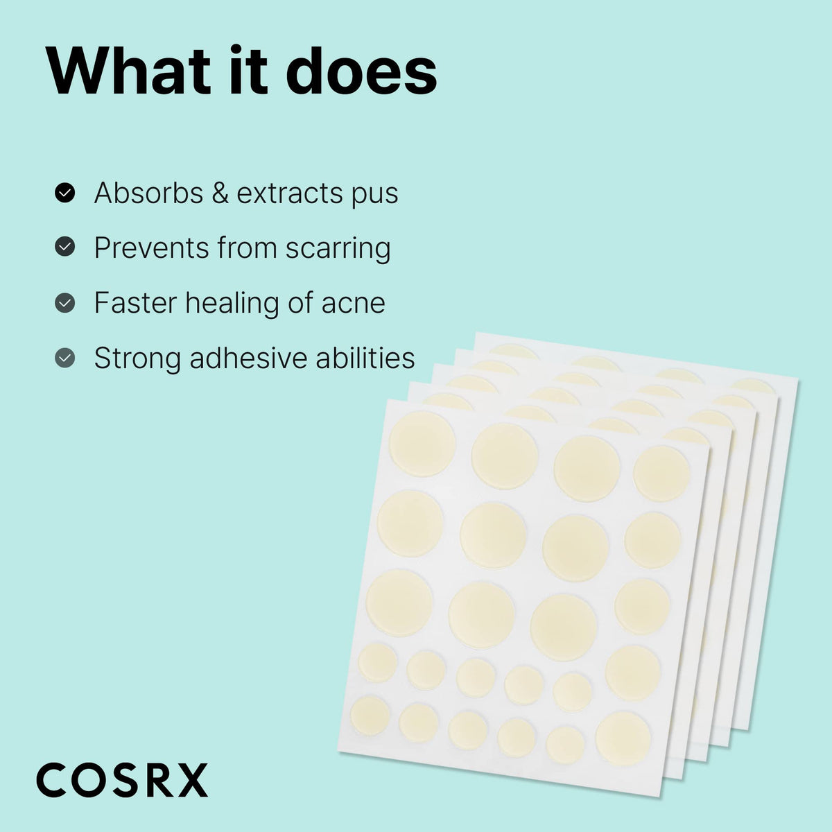 COSRX patches on fingertips illustrating scale and easy application