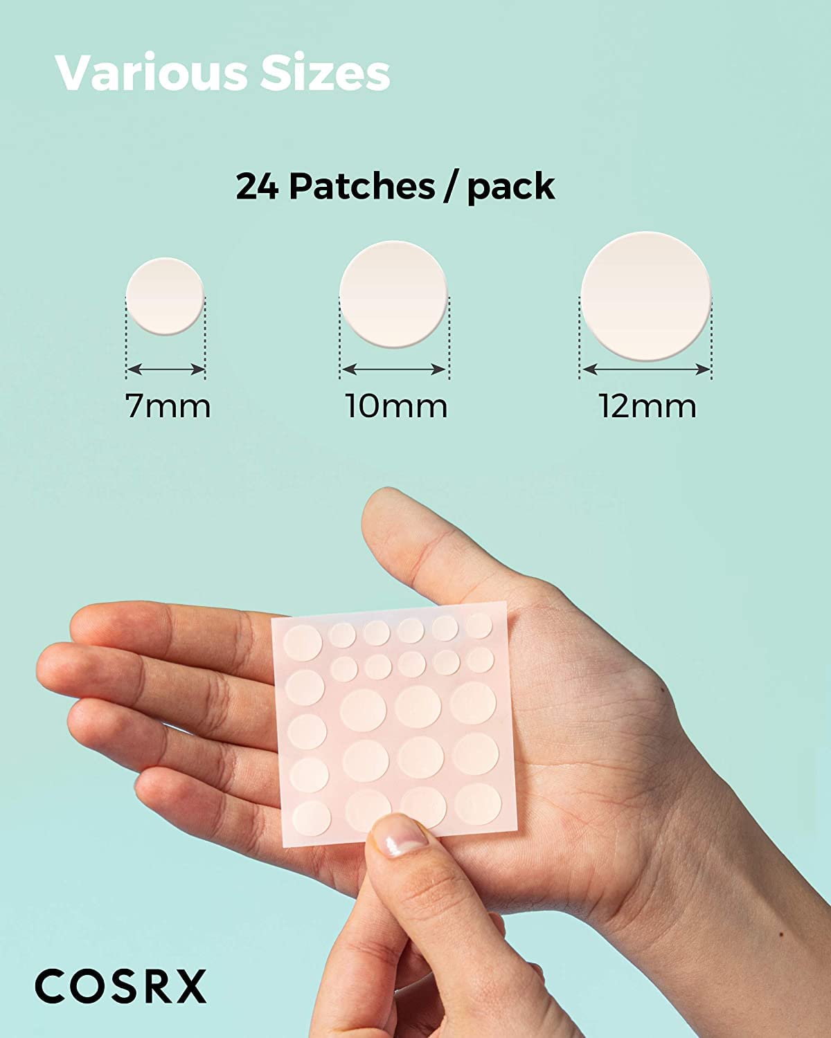 COSRX size comparison three patches showing choice of small medium large