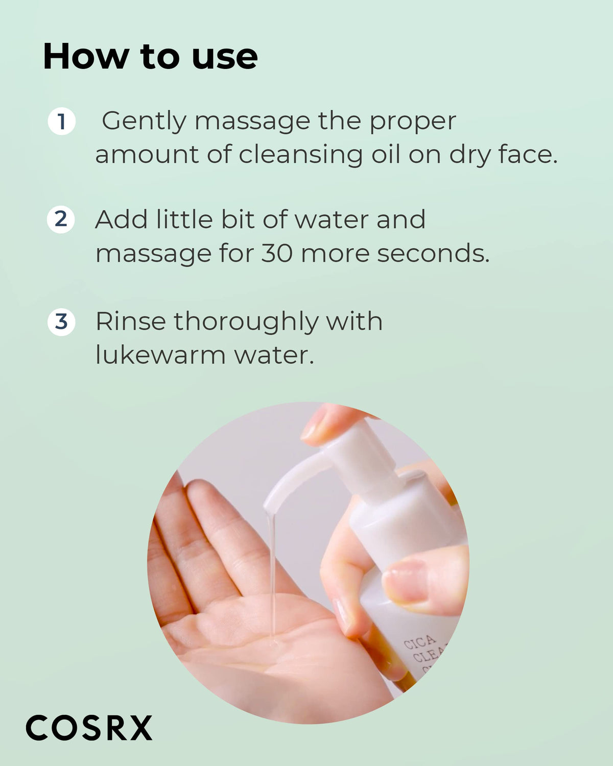 COSRX bottle next to a hand for scale showing 200ml size and travel-friendly benefit