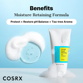 COSRX bottle held in hand showing 5.07 fl oz scale and travel-friendly benefit
