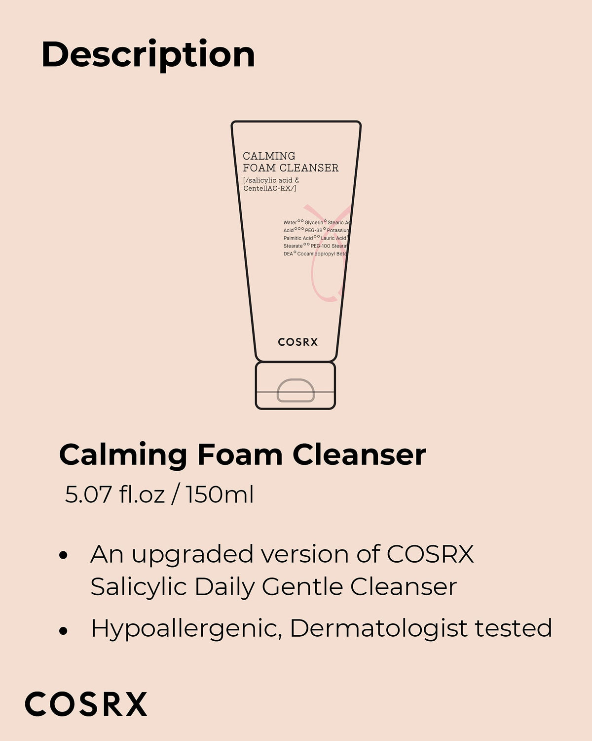 COSRX size comparison with hand showing 150ml volume and travel-friendly benefit