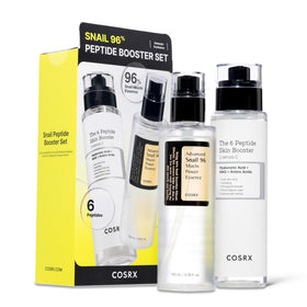 COSRX front packaging showing snail mucin set and clear ingredient focus benefits
