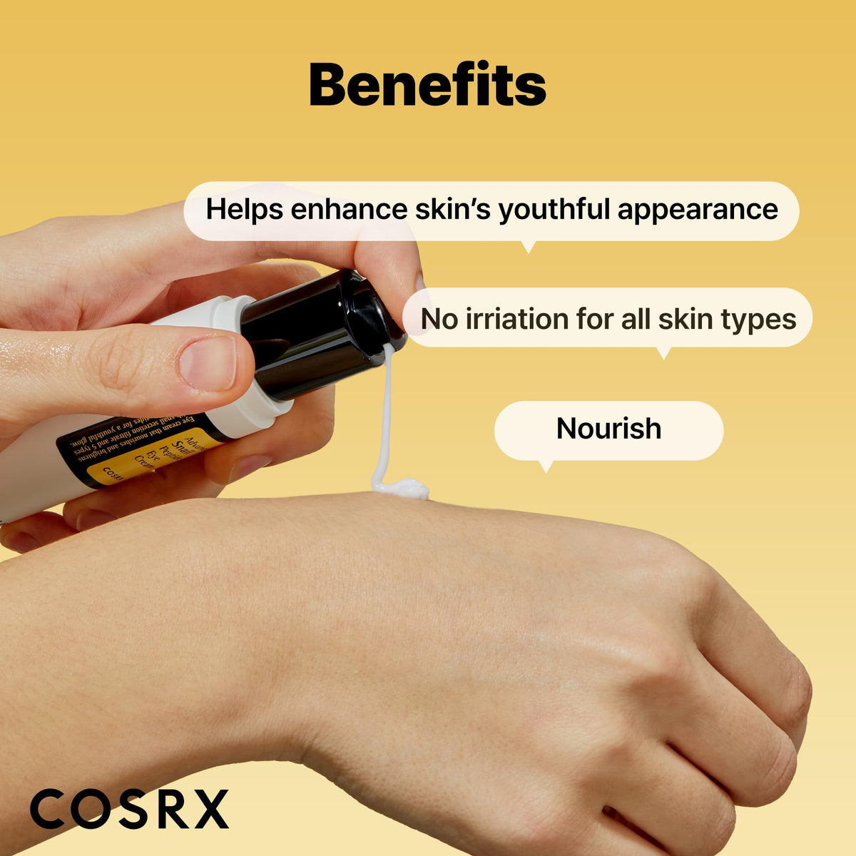 COSRX cream applied on hand demonstrating spreadability and lightweight hydration