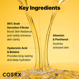 COSRX serum applied to hand showing quick absorption and glow