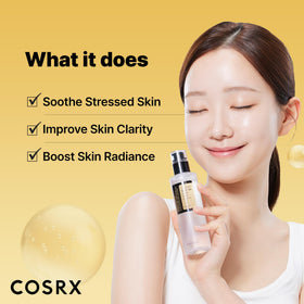 COSRX label close-up displaying key ingredients and purity
