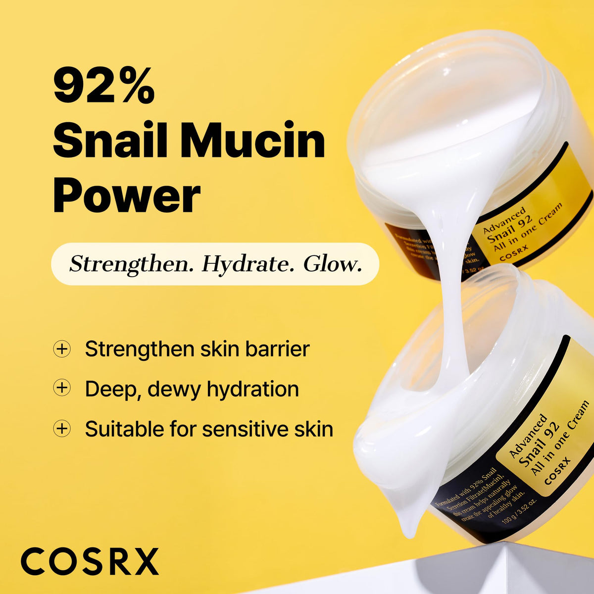 COSRX open jar showing gel-cream texture that absorbs quickly for hydrated skin