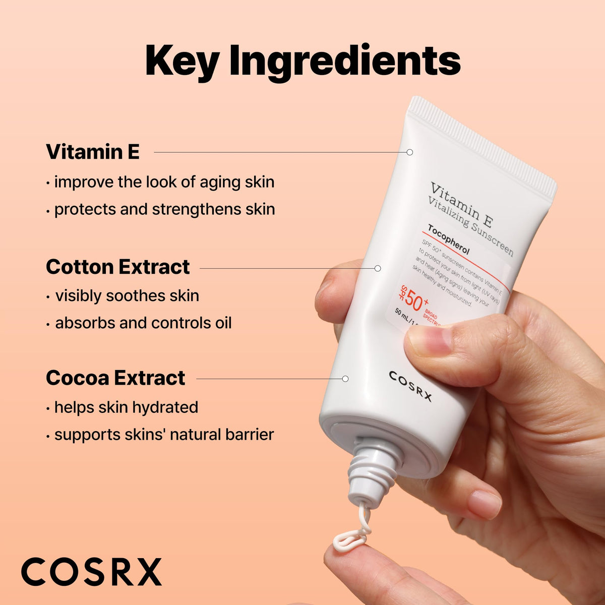COSRX sunscreen applied on skin with no whitecast for even tone benefit