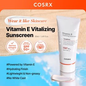 COSRX sunscreen dispensed onto hand showing lightweight texture and spreadability