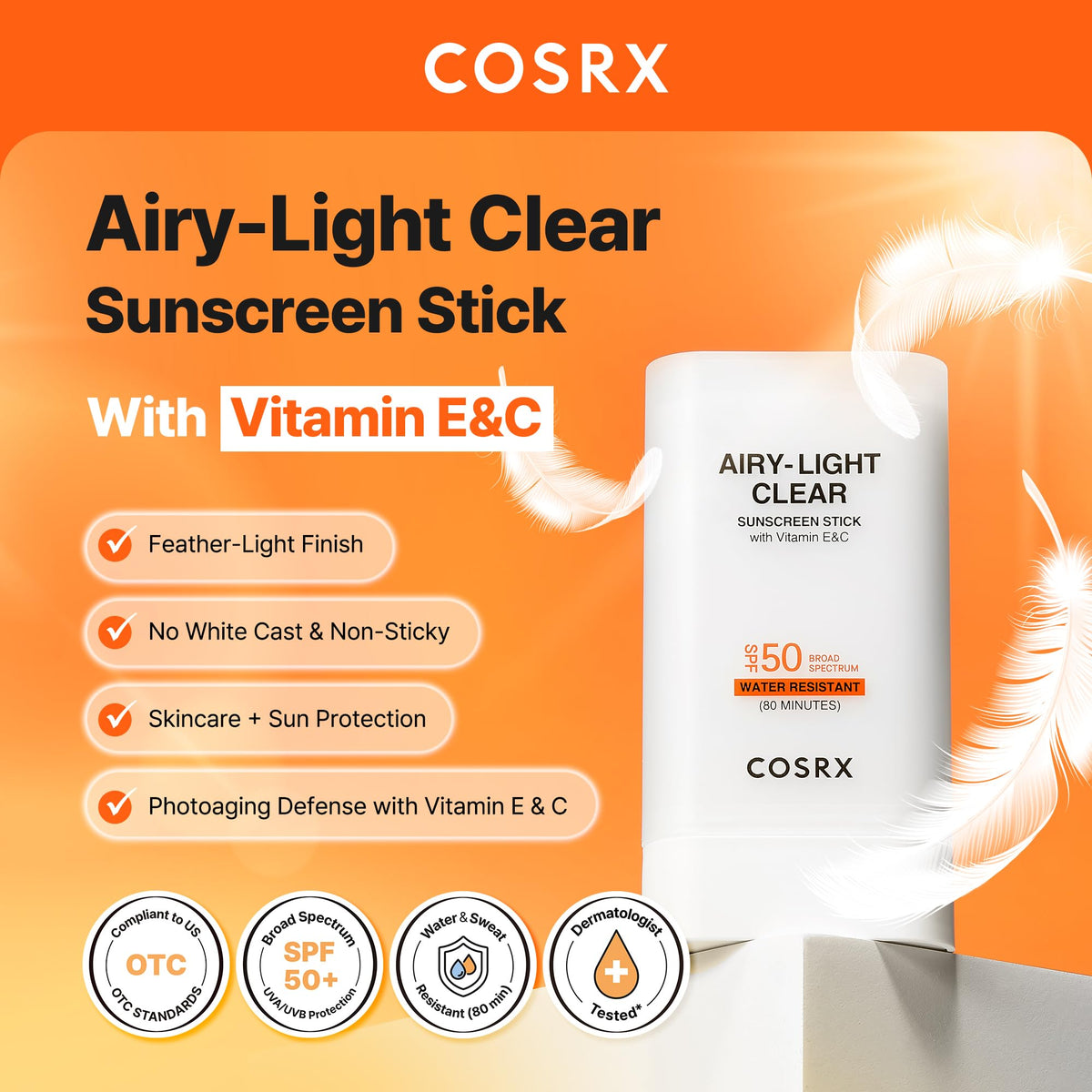 COSRX sunscreen stick open twist-up showing easy one-handed use