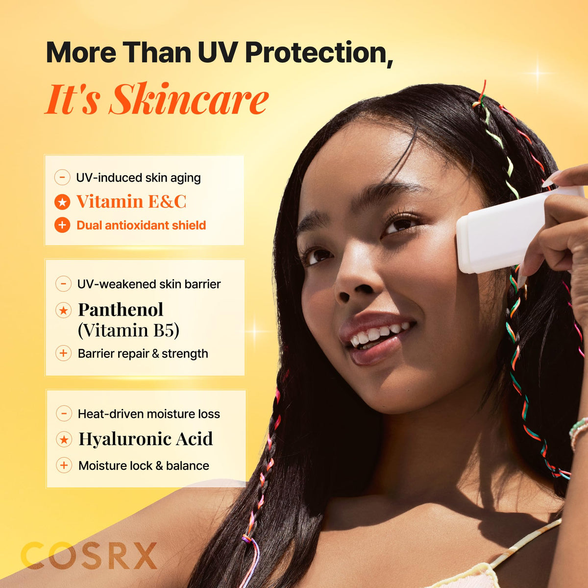 COSRX sunscreen texture close-up demonstrating smooth, clear finish