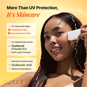 COSRX sunscreen texture close-up demonstrating smooth, clear finish