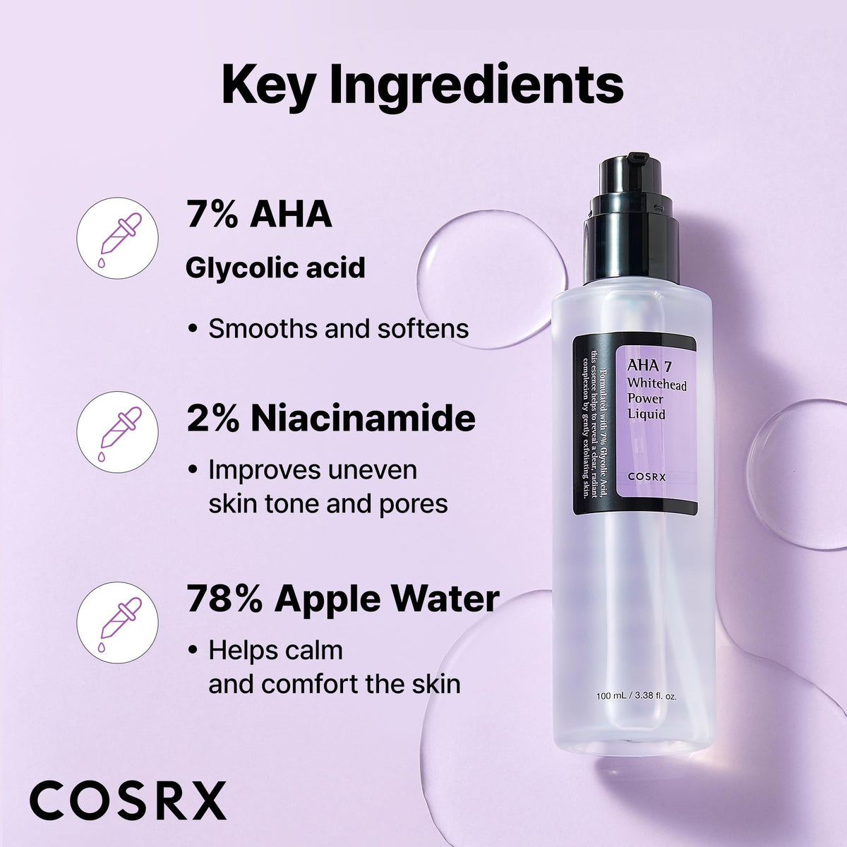 COSRX clear liquid texture close-up demonstrating gentle exfoliation