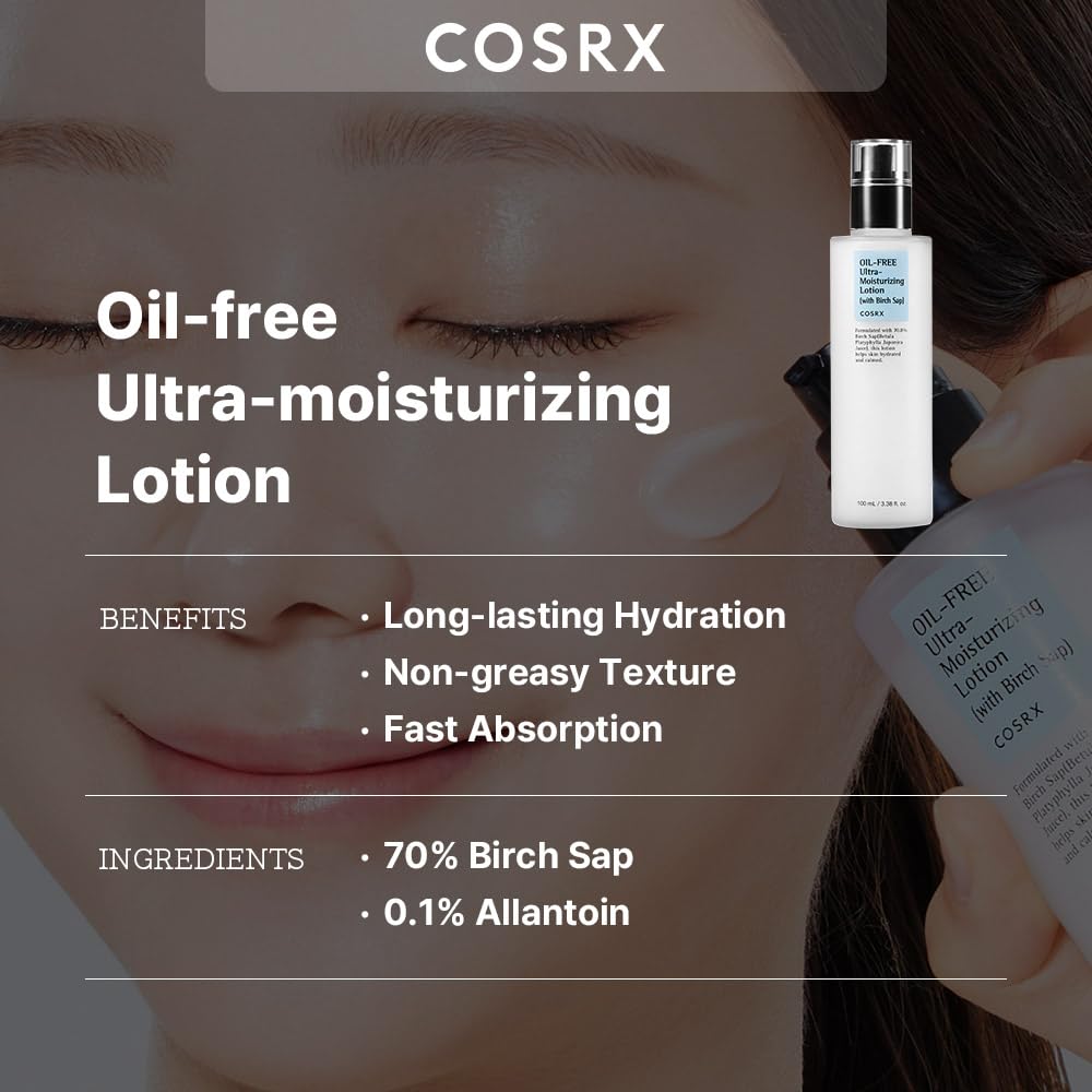 COSRX close-up of lotion texture highlighting lightweight, fast-absorbing consistency