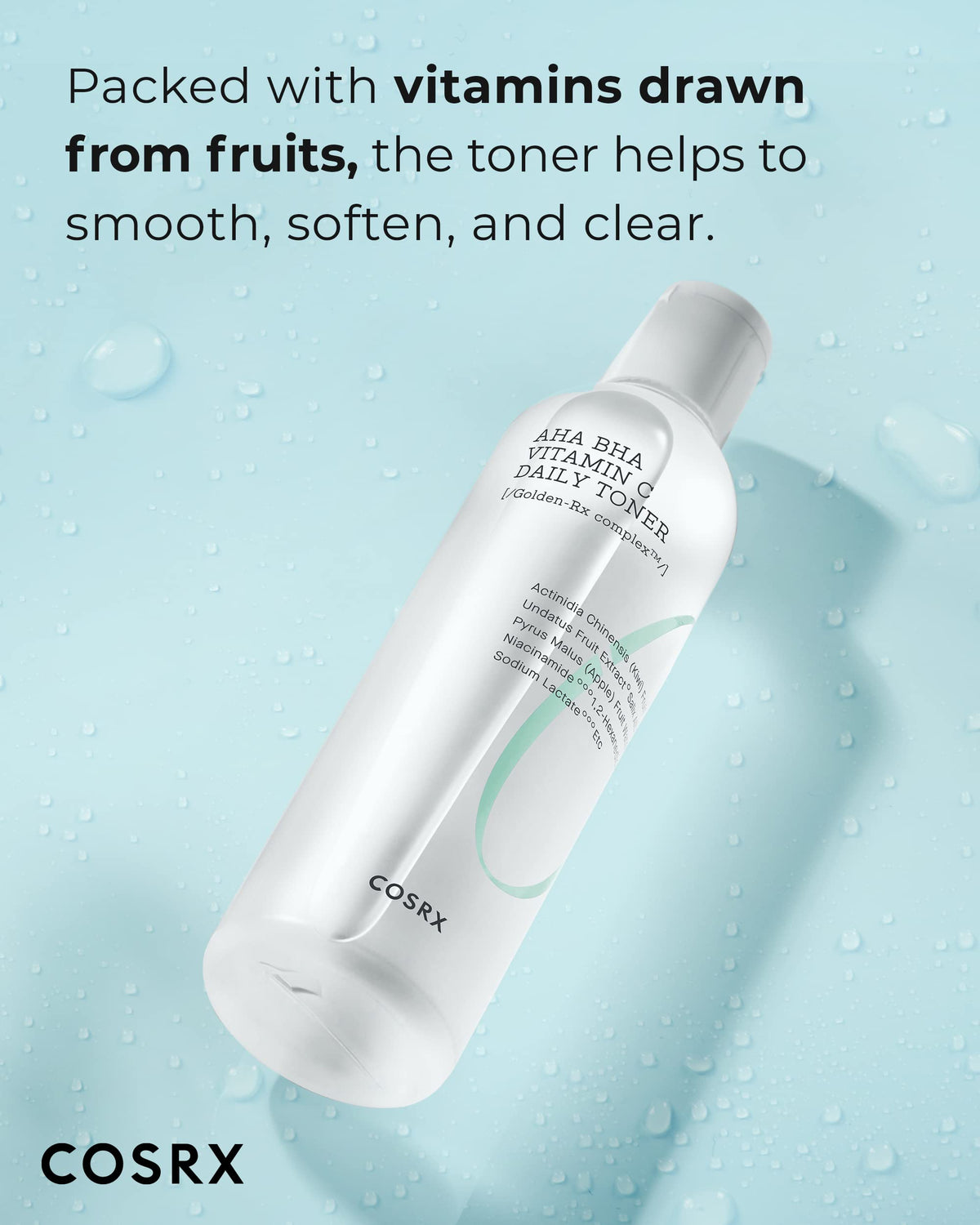 COSRX label close-up highlighting ingredients and transparent formulation benefits