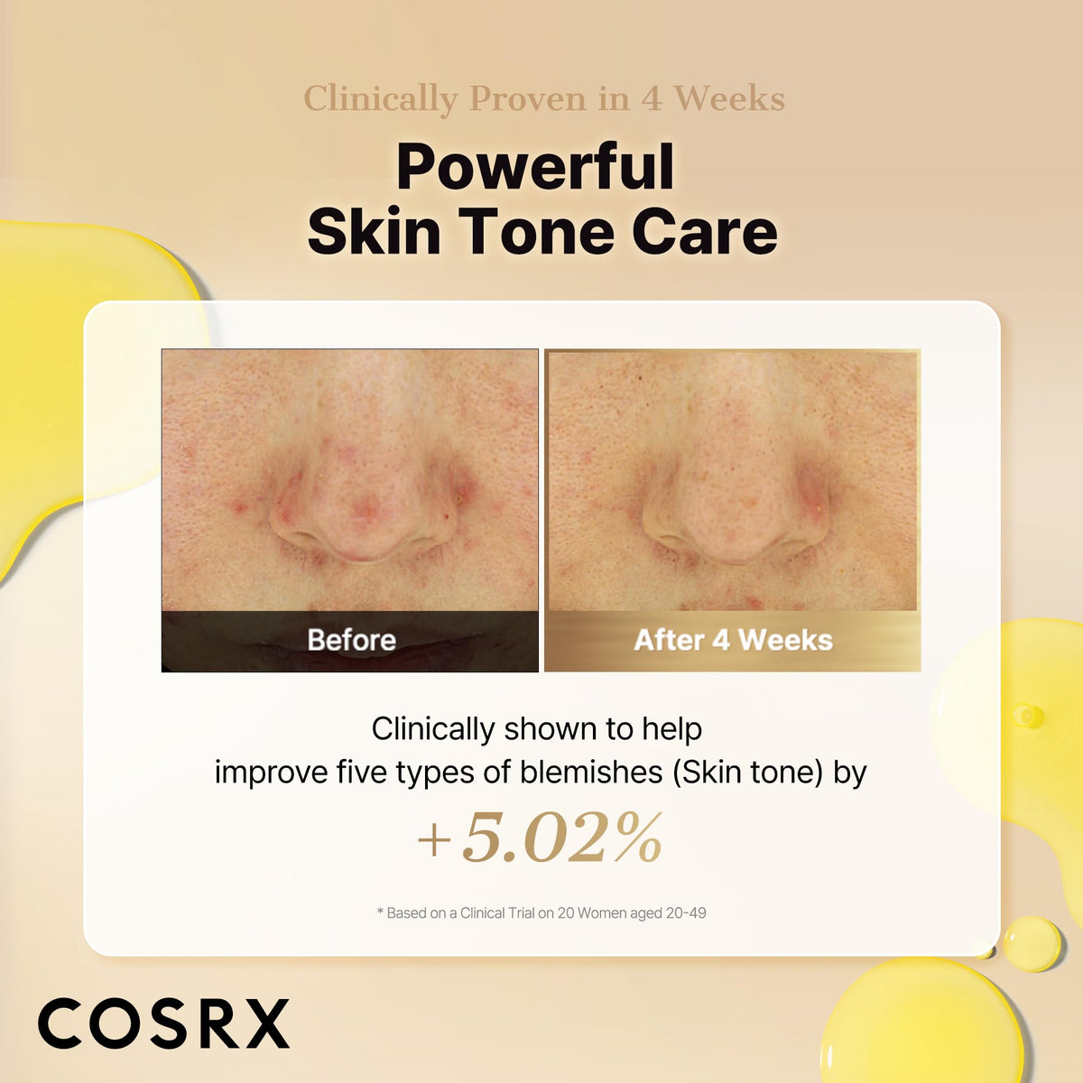 Hand applying COSRX serum to cheek illustrating quick absorption and glow