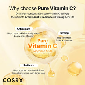 COSRX ingredient label close-up highlighting vitamin C, vitamin E, and glutathione