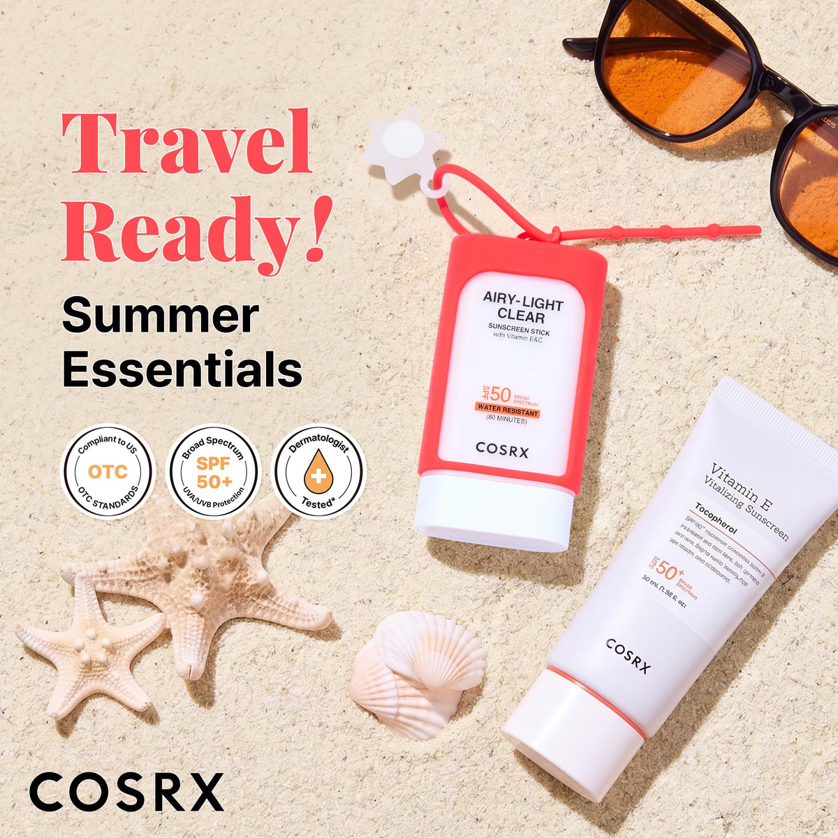 COSRX vitamin E sunscreen pouring a drop to show lightweight hydrating formula