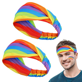Cosweet front view of rainbow headbands showing bright pride colors and durable fabric