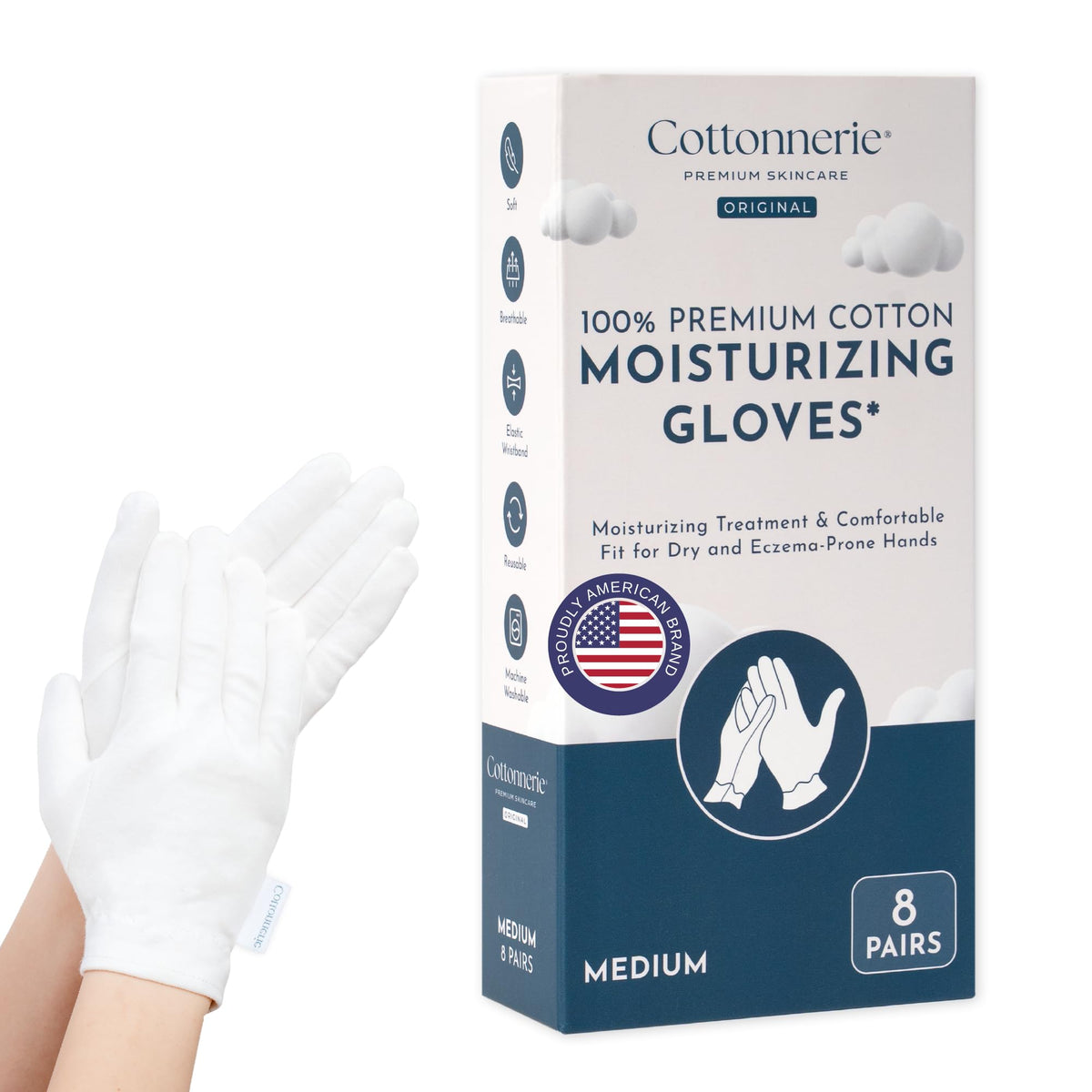 COTTONNERIE front packaging showing eight pairs and easy storage benefit