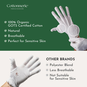 COTTONNERIE gloves worn overnight on hands demonstrating moisture retention