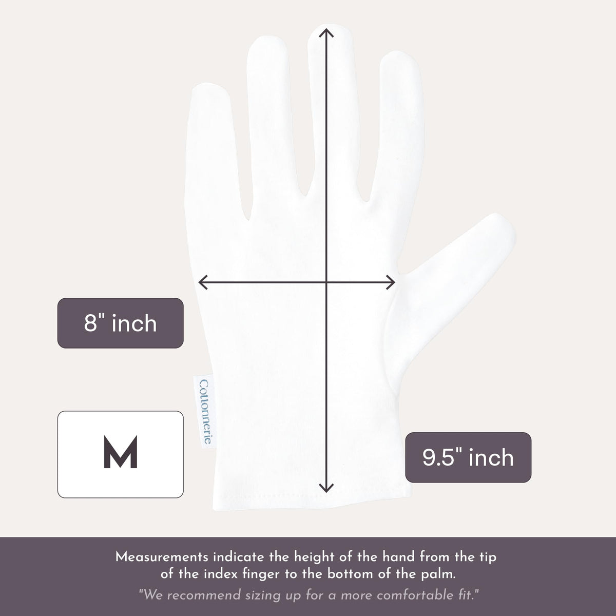 COTTONNERIE gloves pictured in a bedroom setting illustrating nighttime skincare routine