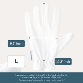 COTTONNERIE gloves on nightstand beside lotion showing nighttime skincare use