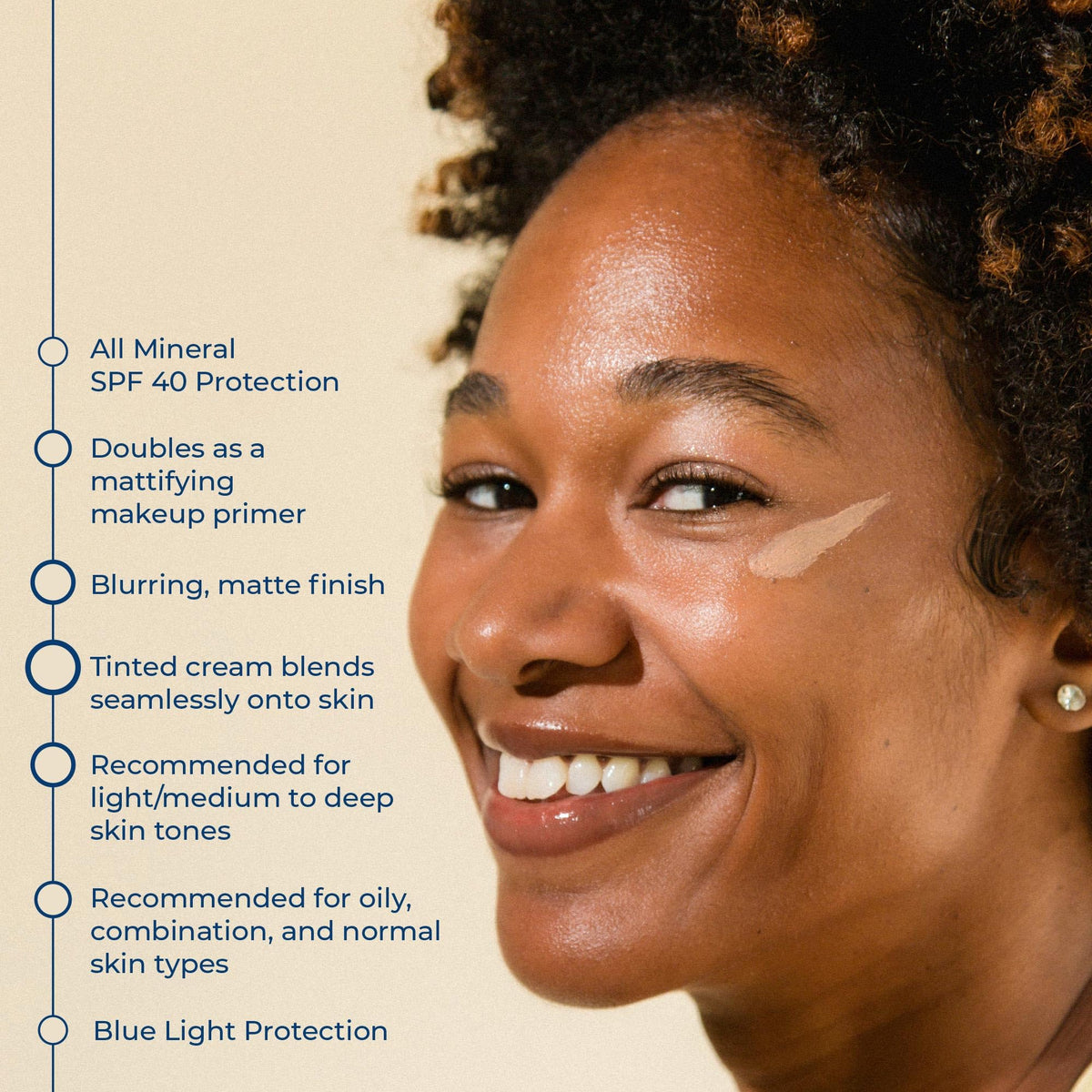 CoTZ on model showing natural-looking tint and primer smoothing